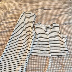 Striped Black & White Kids Pajama Set - Button Vest & Pants